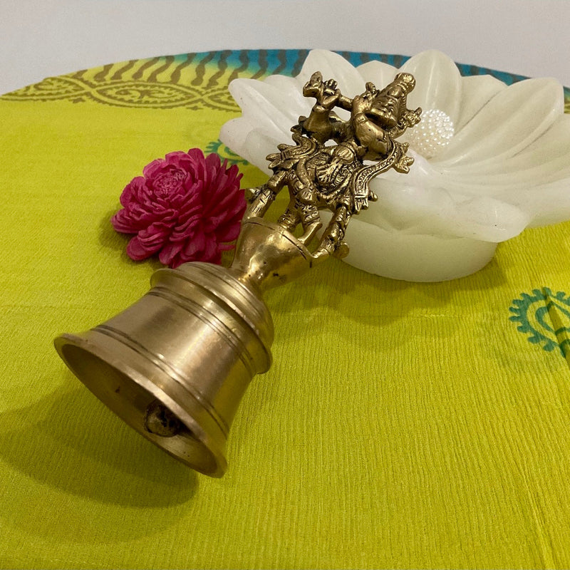 Lord Krishna Brass bell For Pooja - Crafts N Chisel - Indian Home Decor USA