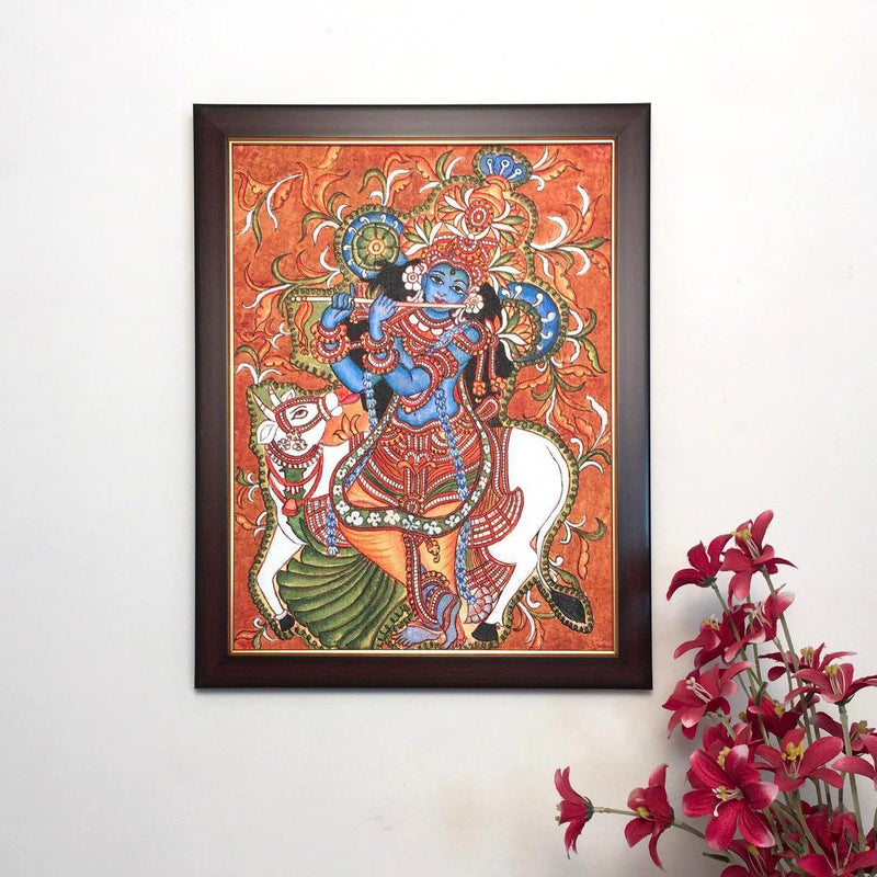 Lord Krishna Kerala Mural | Indian Ethnic Wall Decor | Crafts N Chisel