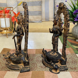 Lord Vishnu & Goddess Lakshmi Brass Idol - Black Sand Finish - Decorative Home Decor- Crafts N Chisel - Indian Home Decor USA