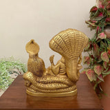 Lord Vishnu & Goddess Lakshmi Sitting On Anant Nag - Brass Idol - Decorative Home Decor-Crafts N Chisel - Indian home decor online USA