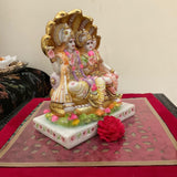 Lord Vishnu & Goddess Lakshmi Sitting On Anant Nag - Marble Dust Idol - Decorative Home Decor - Crafts N Chisel - Indian Home Decor USA