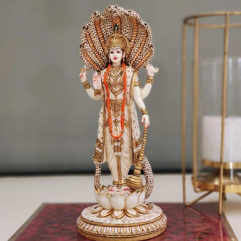 Lord Vishnu Marble Dust and Resin Idol - Decorative Home Decor-Crafts N Chisel - Indian home decor online USA