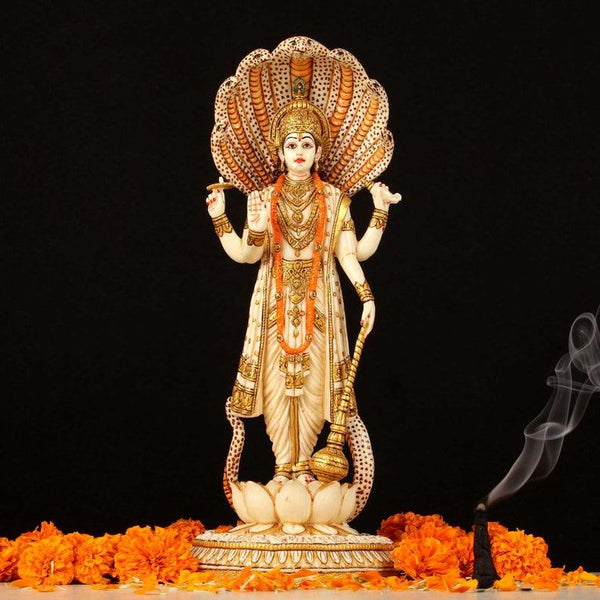Lord Vishnu Marble Dust and Resin Idol - Decorative Home Decor- Crafts N Chisel - Indian Home Decor USA
