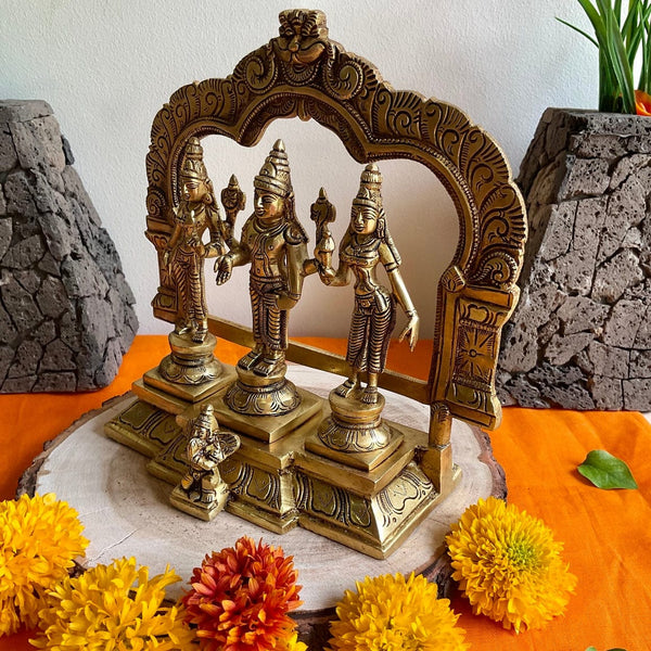 Lord Vishnu With Shridevi And Bhudevi Brass Idol - Decorative Home Decor - Crafts N Chisel - Indian Home Decor USA