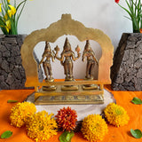 Lord Vishnu With Shridevi And Bhudevi Brass Idol - Decorative Home Decor - Crafts N Chisel - Indian Home Decor USA