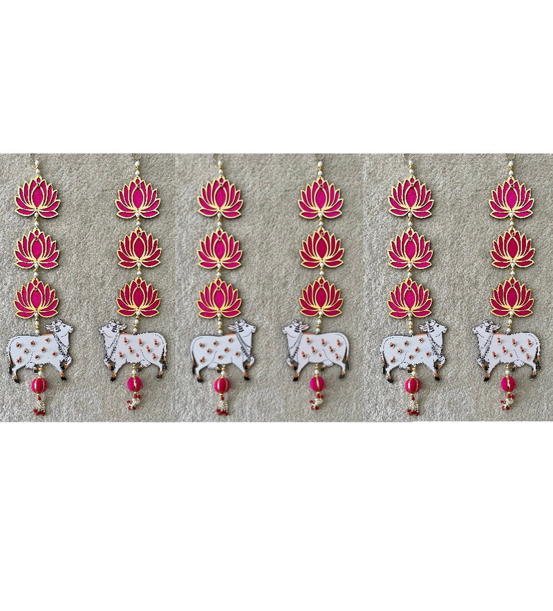 Lotus & Cow Hanging (Set of 6) - Festive Decoration Wall Hanging - Crafts N Chisel - Indian Home Decor USA