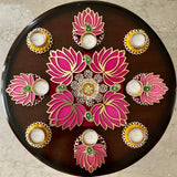 Lotus & Tea light Decorative Rangoli - Festive Diwali Decor - Crafts N Chisel - Indian Home Decor USA