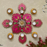Lotus & Tea light Decorative Rangoli - Festive Diwali Decor - Crafts N Chisel - Indian Home Decor USA