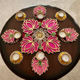 Lotus & Tea light Decorative Rangoli - Festive Diwali Decor - Crafts N Chisel - Indian Home Decor USA