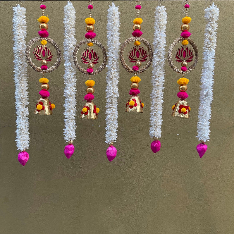 Lotus Ring & Veni Lotus Bud Hanging (Set of 9) - Festive Decoration Wall Hanging - Crafts N Chisel - Indian Home Decor USA