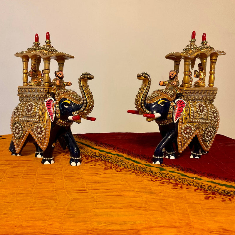 Meenakari Decorative Metallic Ambari Elephant (Set of 2) - Animal Decor - Crafts N Chisel - Indian Home Decor USA