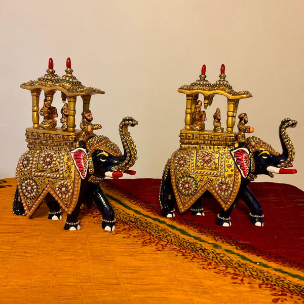 Meenakari Decorative Metallic Ambari Elephant (Set of 2) - Animal Decor - Crafts N Chisel - Indian Home Decor USA