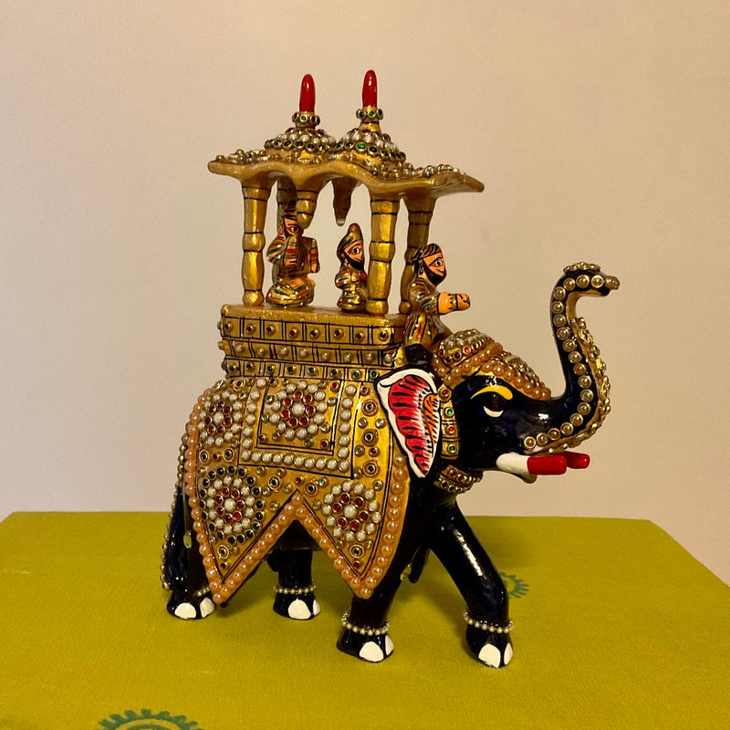 Meenakari Decorative Metallic Ambari Elephant (Set of 2) - Animal Decor