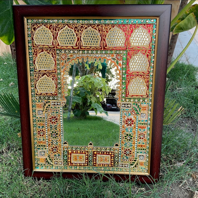 Mirror With Meenakari Jali Work - Crafts N Chisel - Indian Home Decor USA
