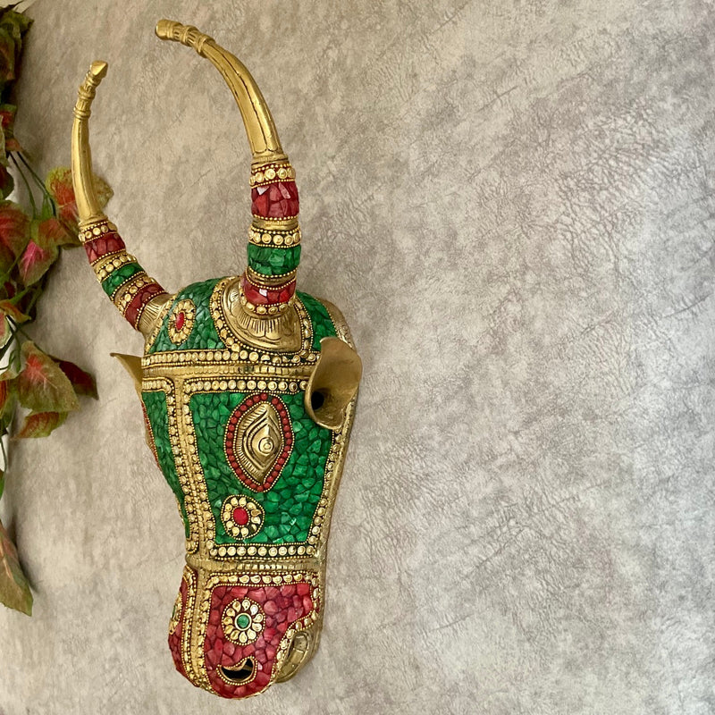Nandi Brass Decor With Stonework - Divine Wall Hanging - Crafts N Chisel - Indian Home Decor USA