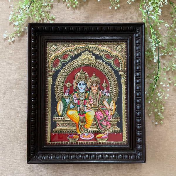 Narayan Laxmi 3D Tanjore Painting - Traditional Wall Art - Crafts N Chisel - Indian Home Decor USA