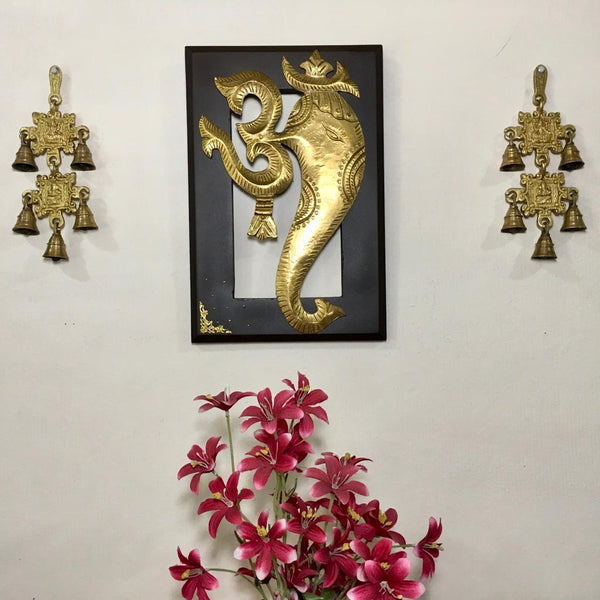 Om Ganesha Wall Hanging with Laxmi Ganesh Brass Bell (Set of 3) - Crafts N Chisel - Indian home decor - Online USA