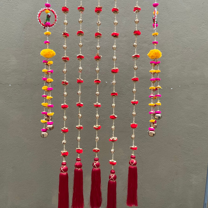 Parrot Decorative Hanging & Latkhan With Red Tassels (Set of 7) - Festive Decoration Wall Hanging - Crafts N Chisel - Indian Home Decor USA