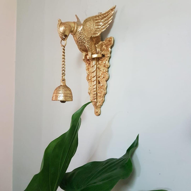 Parrot Hanging Bell (Set is 2) - Brass Wall Hanging - Decorative Antique finish