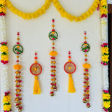 Parrot Hanging With Artificial Flower Garlands (Set of 8) - Festive Decoration Wall Hanging - Crafts N Chisel - Indian Home Decor USA