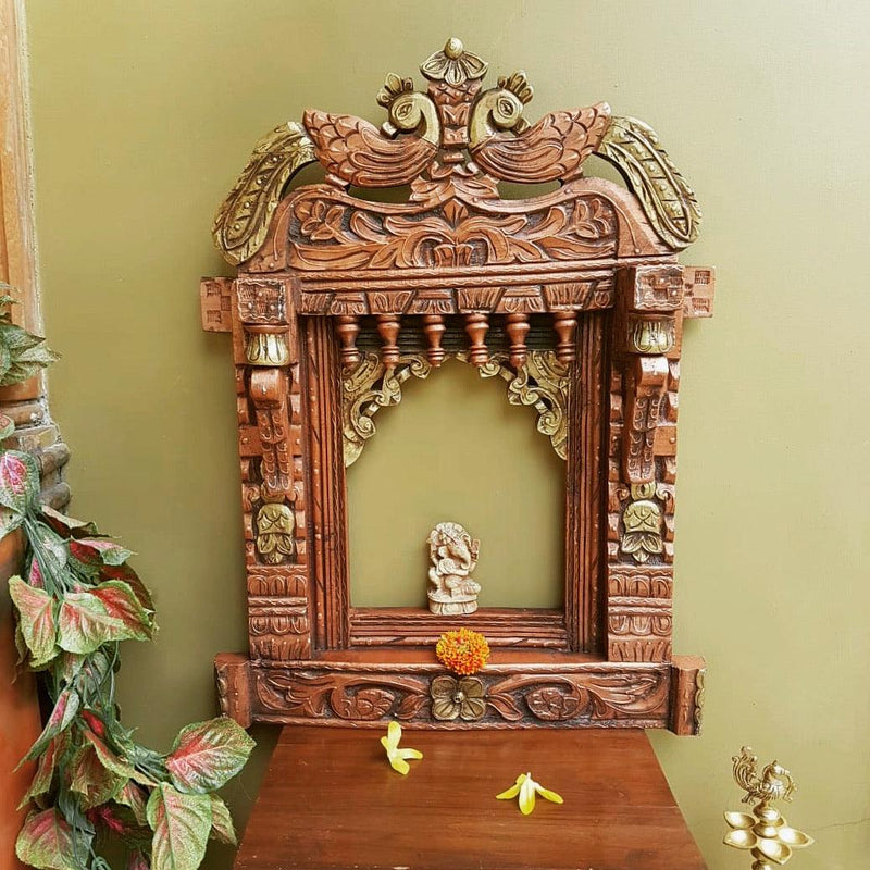 Peacock Decorative Wooden Jharoka - Wall Decor - Crafts N Chisel - indian home decor - USA