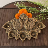 Peacock Diya Flat (Set of 2) - Handmade Brass lamp - Decorative - Crafts N Chisel - Indian Home Decor USA