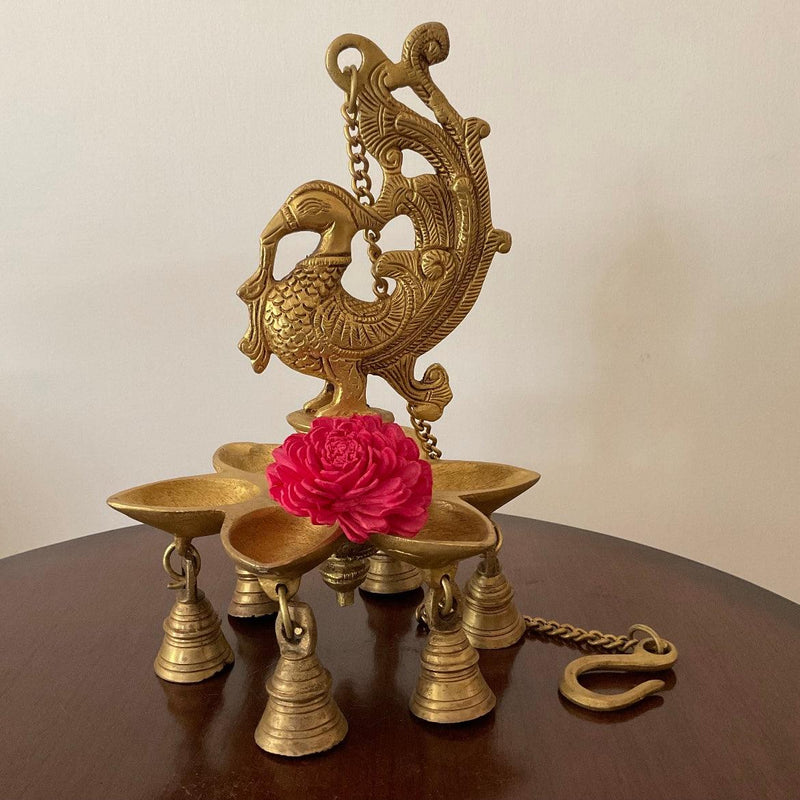 Peacock Hanging Diya Bell - Brass Wall Hanging - Traditional Home Decor - Crafts N Chisel - Indian Home Decor USA