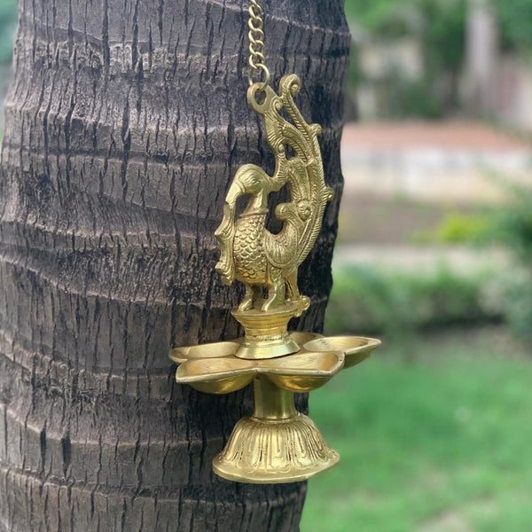 Peacock Hanging Diya - Brass Wall Hanging - Decorative and Religious - Crafts N Chisel - Indian home decor - Online USA