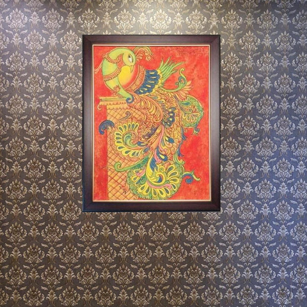 Peacock Kerala Mural - Handpainted Wall Decor- Crafts N Chisel - Indian Home Decor USA