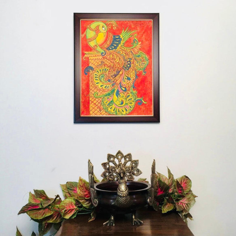 Peacock Kerala Mural - Handpainted Wall Decor- Indian Home Decor - Crafts N Chisel USA
