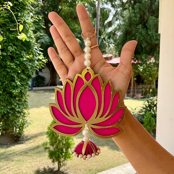 Pink Lotus Hanging (Set of 10) - Festive Decoration Wall Hanging - Crafts N Chisel - Indian Home Decor USA