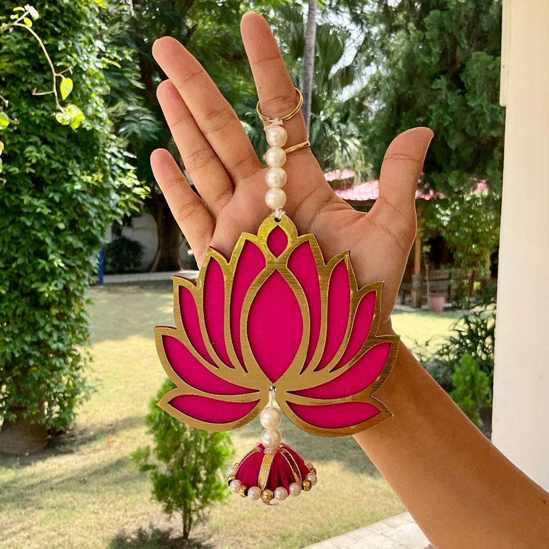 Pink Lotus Hanging (Set of 10) - Festive Decoration Wall Hanging - Crafts N Chisel - Indian Home Decor USA