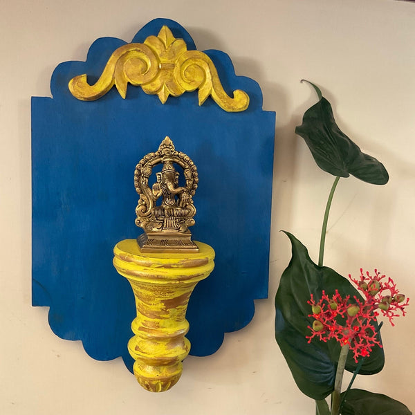 Prabhavali Ganesha Idol With Distressed Wooded Blue Frame Wall Hanging - Decorative Wall decor - Crafts N Chisel - Indian Home Decor USA