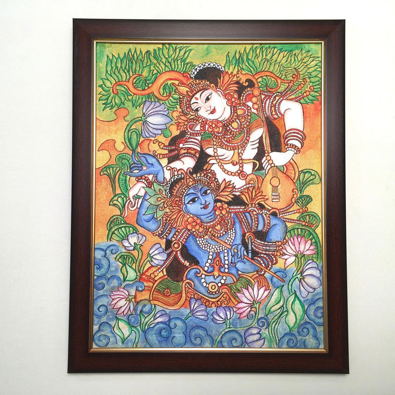 Radha Krishna Kerala Mural - Crafts N Chisel - Indian home decor - Online USA