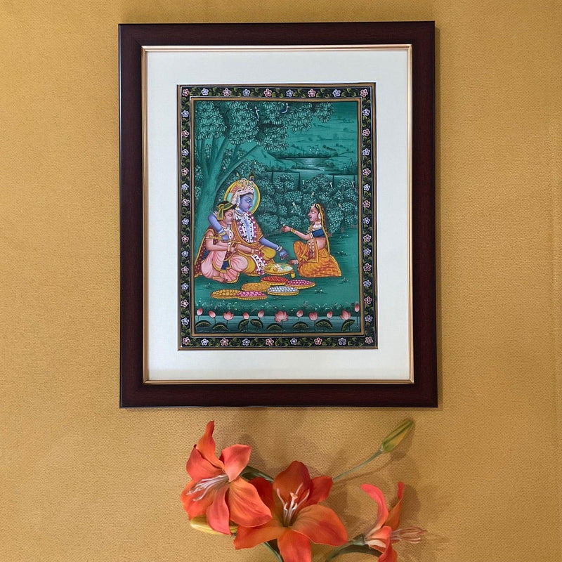 Radha Krishna Pichwai Painting - Handpainted Wall Decor- Crafts N Chisel - Indian Home Decor USA
