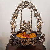 Radha Krishna Swing Decorative Brass Urli - Crafts N Chisel - Indian handicrafts home decor - online USA