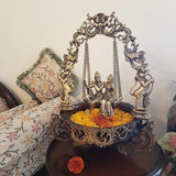 Radha Krishna Swing Decorative Brass Urli - Crafts N Chisel - Indian handicrafts home decor - online USA