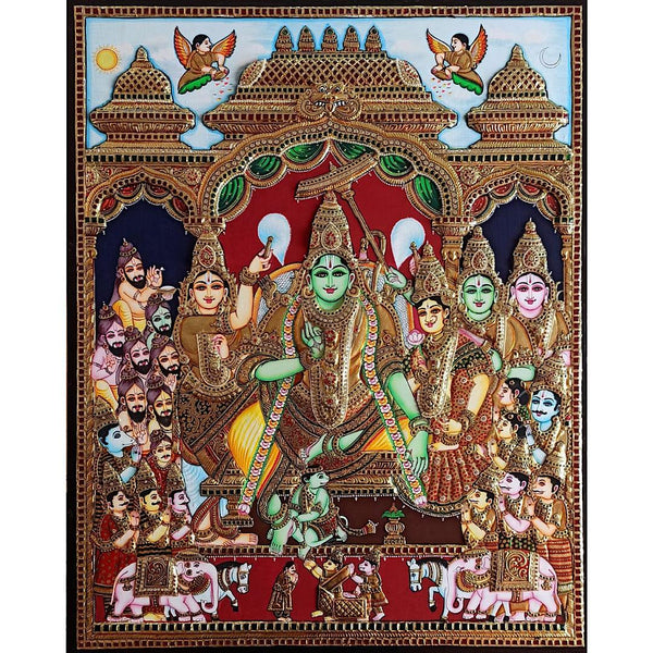 Ramar Pattabhishekam 3D Tanjore Painting - Tradtional Wall Art- Crafts N Chisel - Indian Home Decor USA