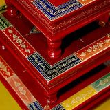 Red Design Square Wooden Chowki For Idols And Pooja (Set of 3) - Crafts N Chisel - Indian Home Decor USA