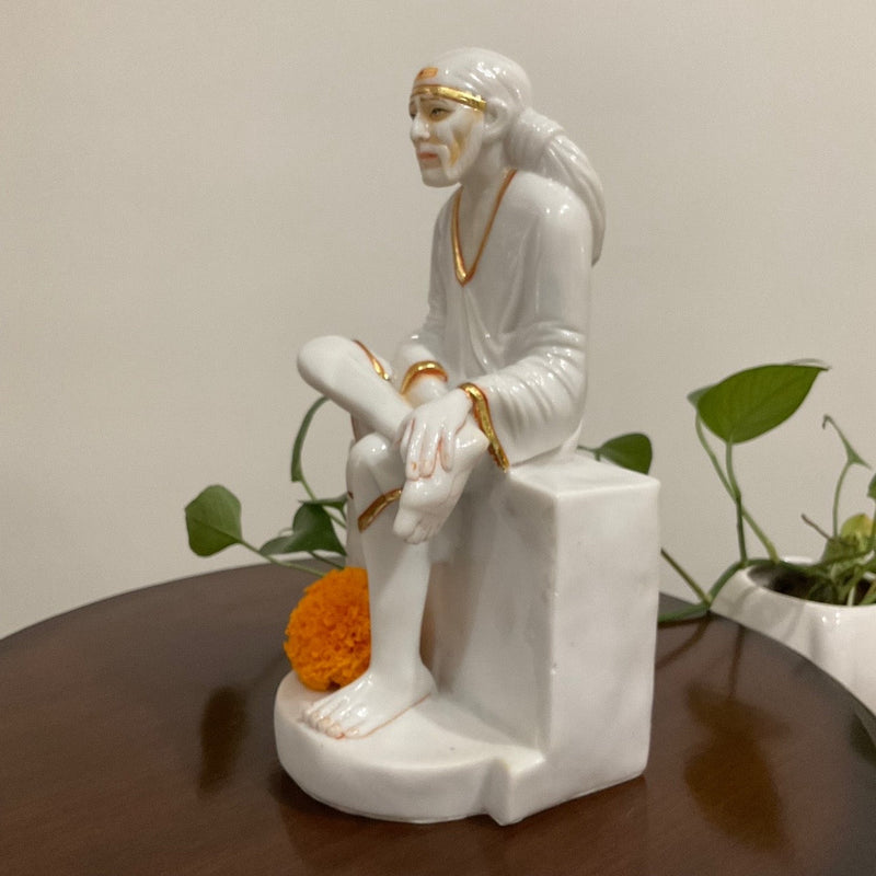 Sai Baba Decorative Marble Dust Idol and Statue - Crafts N Chisel - Indian Home Decor USA