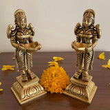 Shanku Chakra Namah Diya & Deep Lakshmi (Set of 3) - Handmade Brass lamp - Decorative Festive Decor - Crafts N Chisel - Indian Home Decor USA