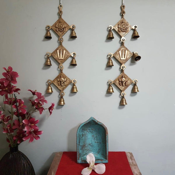 Shanku Namah Chakra Brass Bell (Set of 2)-Crafts N Chisel-Indian Handicrafts Online USA
