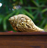 Brass Conch (Shank) 8" - Lord Vishnu Sheshnag Carving - Decorative Home Decor - Crafts N Chisel - Indian home decor - Online USA