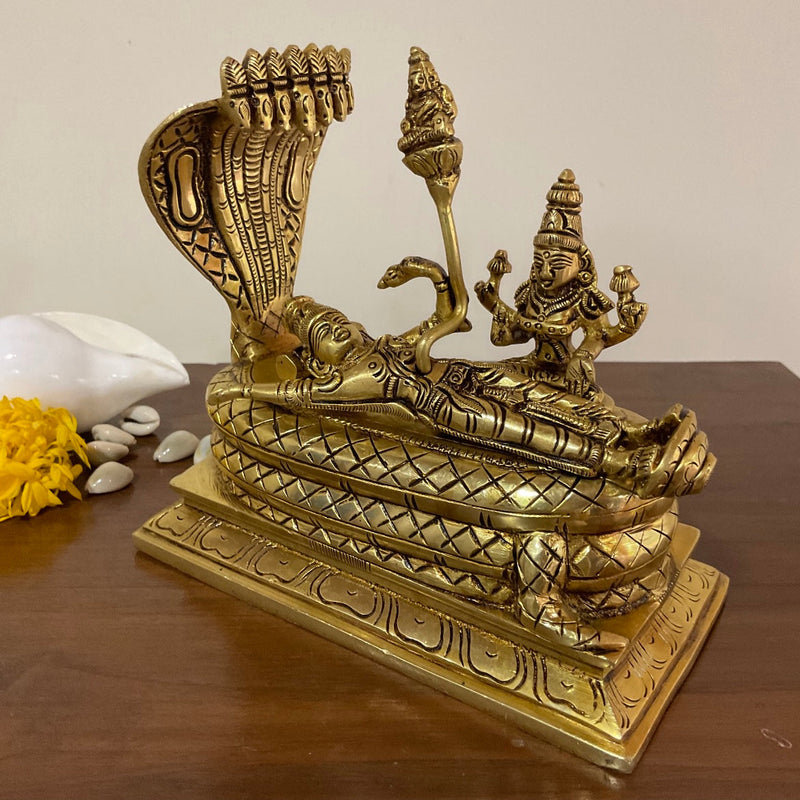 Sheshnag Vishnu Lakshmi ji Brass Idol - Decorative Home Decor - Crafts N Chisel - Indian Home Decor USA