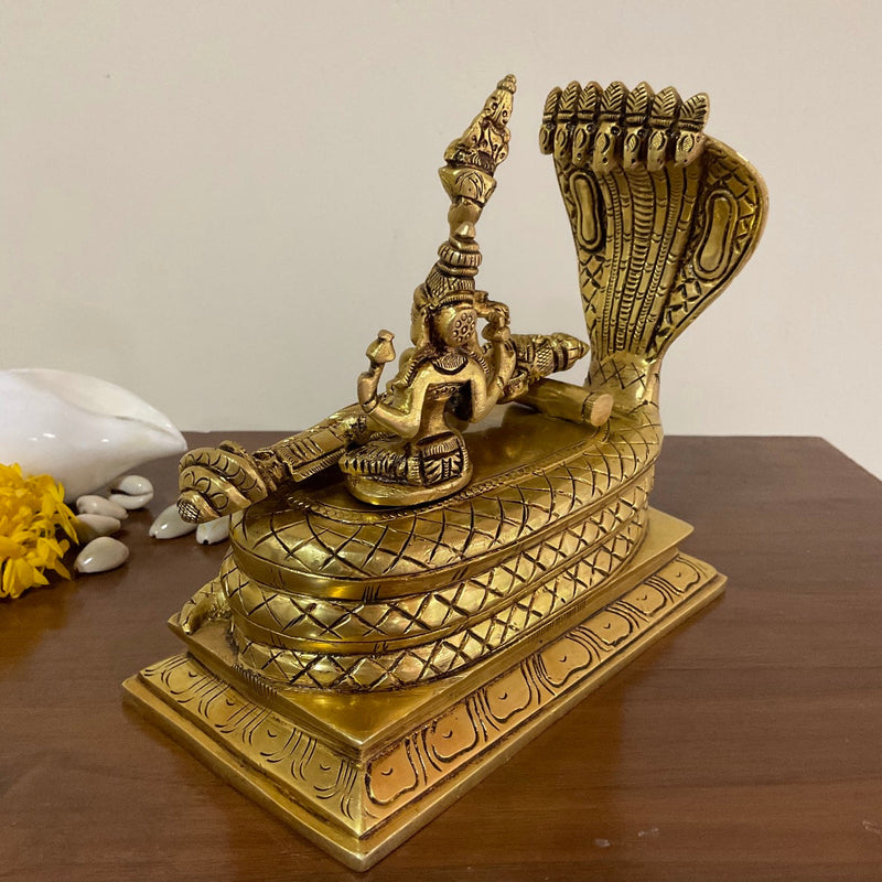 Sheshnag Vishnu Lakshmi ji Brass Idol - Decorative Home Decor - Crafts N Chisel - Indian Home Decor USA