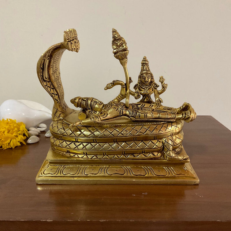 Sheshnag Vishnu Lakshmi ji Brass Idol - Decorative Home Decor - Crafts N Chisel - Indian Home Decor USA