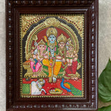 Shiv Parivar 3D Embossing Tanjore Painting - Traditional Wall Art - Crafts N Chisel - Indian Home Decor USA