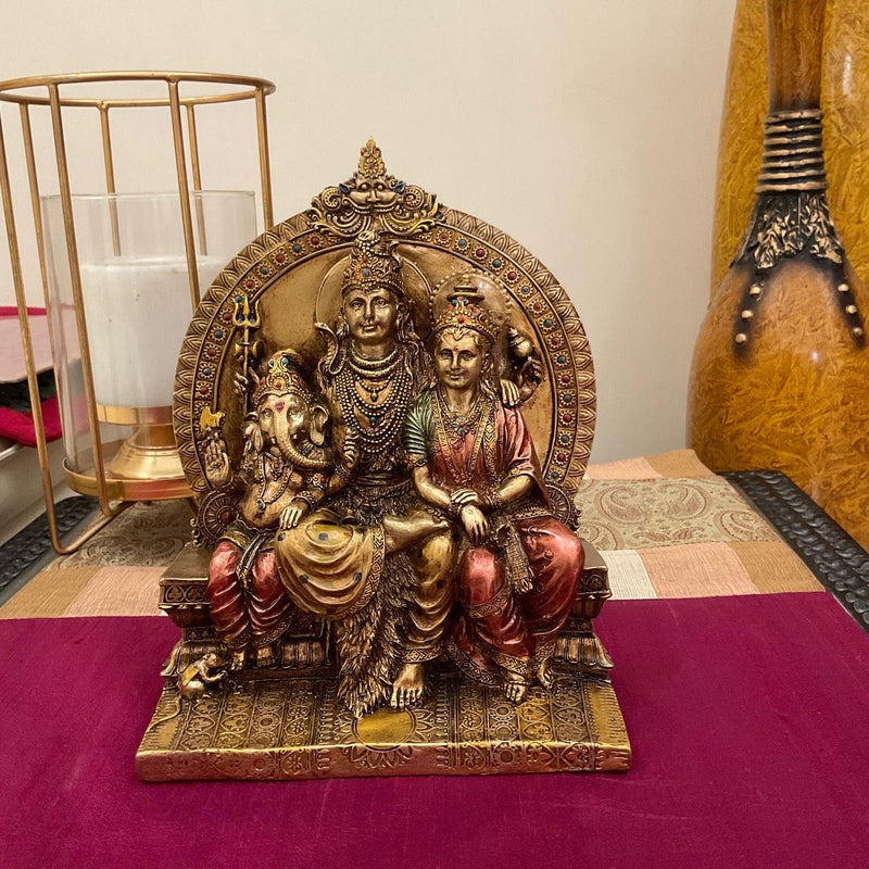 Shiv Parivar Copper Finish Marble Dust & Resin Idol - Hindu God Statue - Decorative Murti - Crafts N Chisel - Indian Home Decor USA