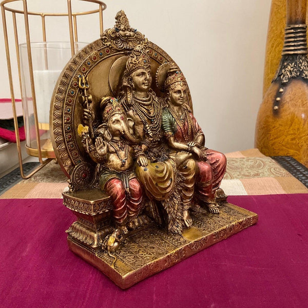 Shiv Parivar Copper Finish Marble Dust & Resin Idol - Hindu God Statue - Decorative Murti - Crafts N Chisel - Indian Home Decor USA