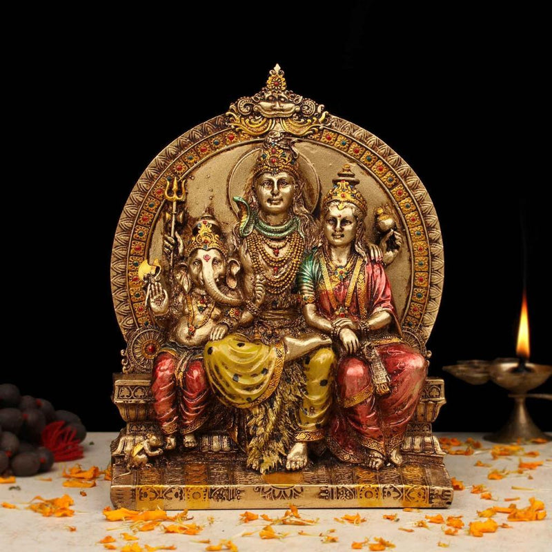 Shiv Parivar Copper Finish Marble Dust & Resin Idol - Hindu God Statue - Decorative Murti-Crafts N Chisel - Indian home decor online USA